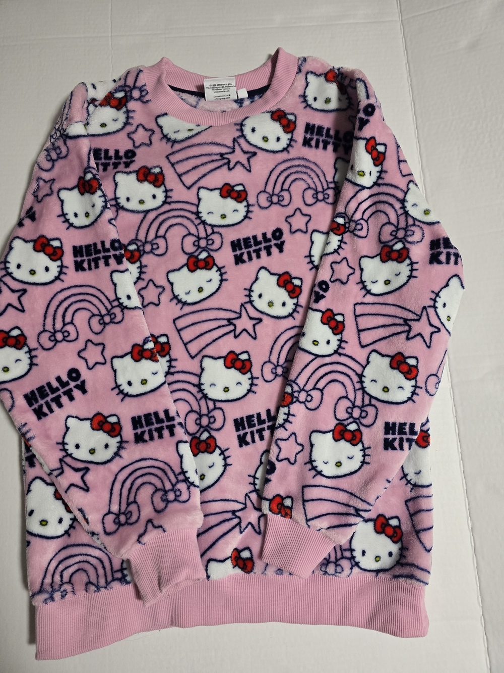 Hello Kitty Pink Fleece Pullover with Rainbow Print